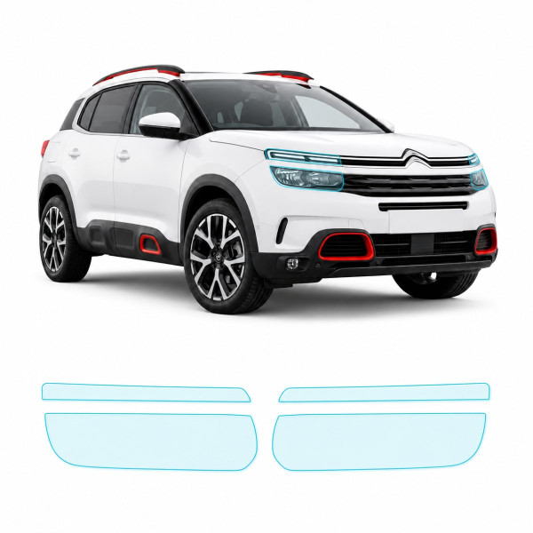 Антигравийная защитная бронепленка по лекалам для Citroen C5 Aircross I 2017-2021 - оптика (фары и ПТФ)