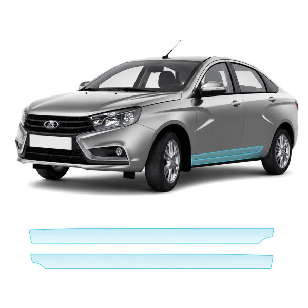 Антигравийная защитная бронепленка по лекалам для LADA Vesta I 2015-2022 - нижняя зона кузова пороги