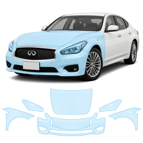 Антигравийная защитная бронепленка по лекалам для Infiniti Q70 Y51 2014-2019 - передняя часть авто (капот бампер фары крылья)