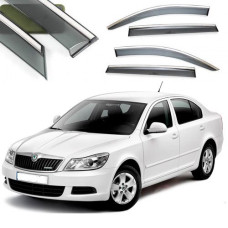 Дефлектори вікон вітровики Benke для Skoda Octavia A-5 Ліфтбек 2004-2014 Хром Молдинг Із Нержавіючої Сталі 3D