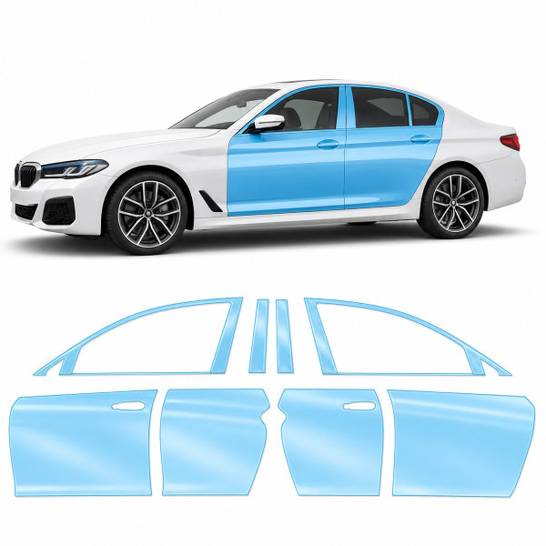 Антигравийная защитная бронепленка по лекалам для BMW 5 Series G30 facelift 2020-2023 - зоны дверей и стойки окон