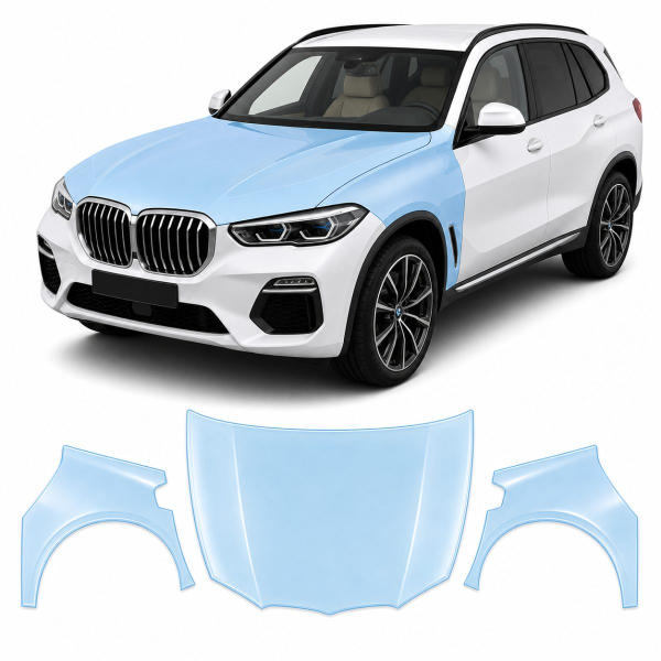 Антигравийная защитная бронепленка по лекалам для BMW X5 G05 2018-2023 - капот и передние крылья