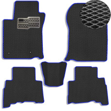 Коврики в салон EVA для Toyota Prado 150 2010-2021 (Металлический подпятник) Черные-Синий кант 5 шт
