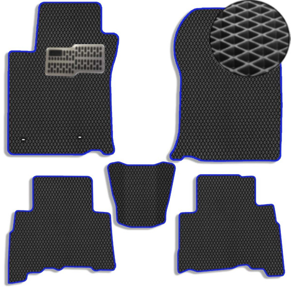 Килимки в салон EVA для Toyota Prado 150 2010-2021 (Металевий підп'ятник) Чорні-Синій кант 5 шт