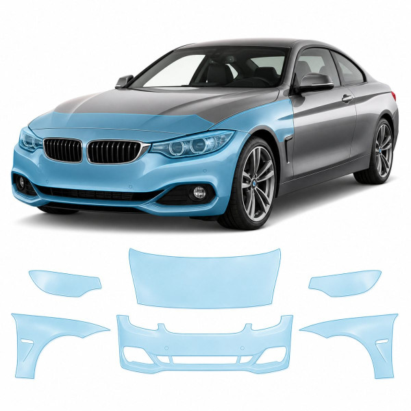Антигравийная защитная бронепленка по лекалам для BMW 4 Series F32 2013-2020 - передняя часть авто (капот бампер фары крылья)