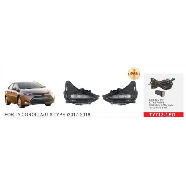 LED Протитуманні фари для Toyota Corolla 2017-E17 USA DRL-12V3W з проводкою Комплект (TY-712L)