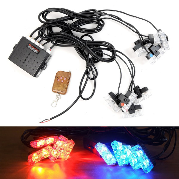 Страбоскоп Світлодіодний 12V DRL / 3W* 6LED / 12 Режимів / З Пультом / Червоно-Синій-Жовтий (V28H)
