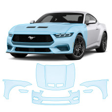 Антигравийная защитная бронепленка по лекалам для Ford Mustang S650 2024- передняя часть авто (капот бампер фары крылья)
