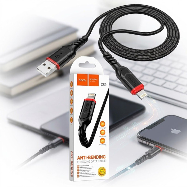 Кабель USB для Iphone Lightning HOCO X59 3 метра Черный
