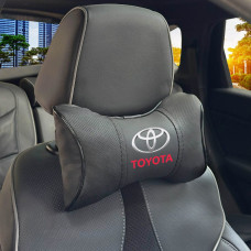 Подушка на підголівник з логотипом Toyota Екошкіра 3D Кольоровий лого Чорний-Чорний кант 1 шт