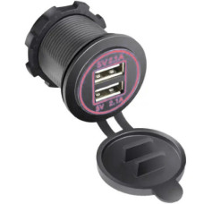 Гніздо під штекер прикурювача врізне з кришкою 2 USB DC 12-24V 5V 2,1-1A подсветка Червона (SF-50-2)