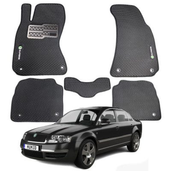 Килимки в салон EVA для Skoda SuperB 2001-2008 (Металевий підп'ятник) Чорні 5 шт