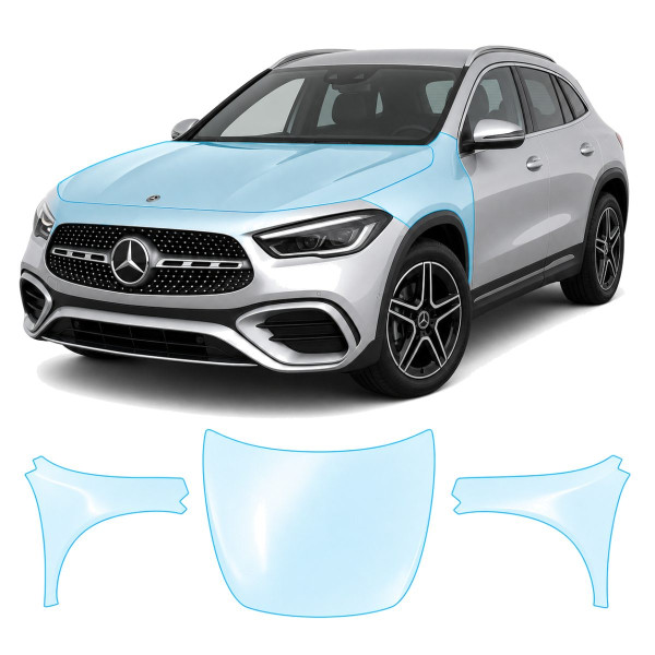 Антигравийная защитная бронепленка по лекалам для Mercedes-Benz GLA H247 facelift 2023- капот и передние крылья