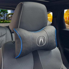 Подушка на подголовник с логотипом Acura Экокожа 3D Цветной лого Черная-Синий кант 1 шт