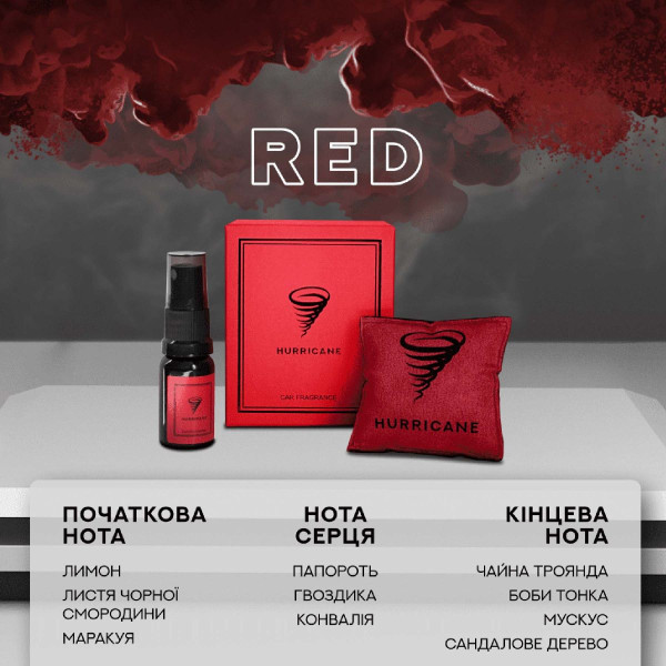 Ароматизатор автомобильный Hurricane RED Standart NEW (В комплекте Спрей 10 мл)