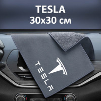 Флисовое полотенце для авто с логотипом Tesla 30х30 см