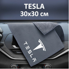 Флисовое полотенце для авто с логотипом Tesla 30х30 см