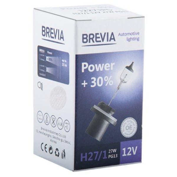 Автолампа галогенна Brevia + 30% / H27/1 / 27W / 12V / 1 шт (12271PC)