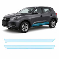 Антигравійна захисна бронеплівка за лекалами для Chery Tiggo 4 I 2017-2022 - нижня зона кузова пороги