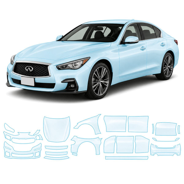 Антигравийная защитная бронепленка по лекалам для Infiniti Q50 V37 facelift 2018-2023 - полный кузов