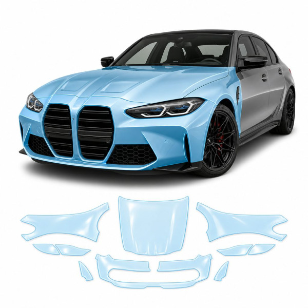 Антигравийная защитная бронепленка по лекалам для BMW M3 G80 facelift 2024- передняя часть авто (капот бампер фары крылья)