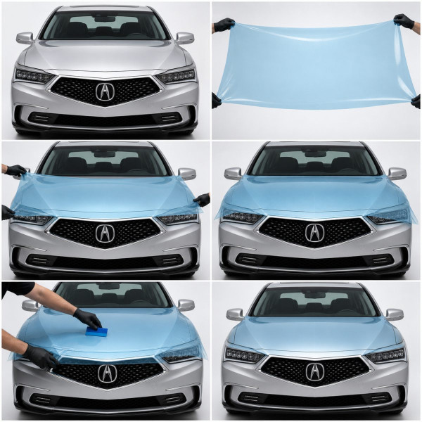 Антигравийная защитная бронепленка по лекалам для Acura RLX I facelift 2018-2020 - оптика (фары и ПТФ)