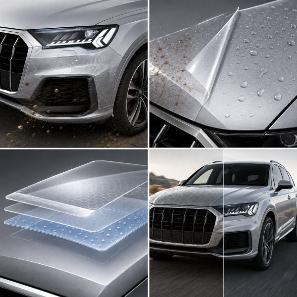 Антигравийная защитная бронепленка по лекалам для Audi Q7 4M facelift 2020-2024 - оптика (фары и ПТФ)
