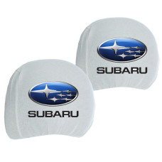 Чехлы для подголовников Универсальные Subaru Белые Цветной логотип 2 шт
