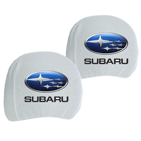 Чехлы для подголовников Универсальные Subaru Белые Цветной логотип 2 шт