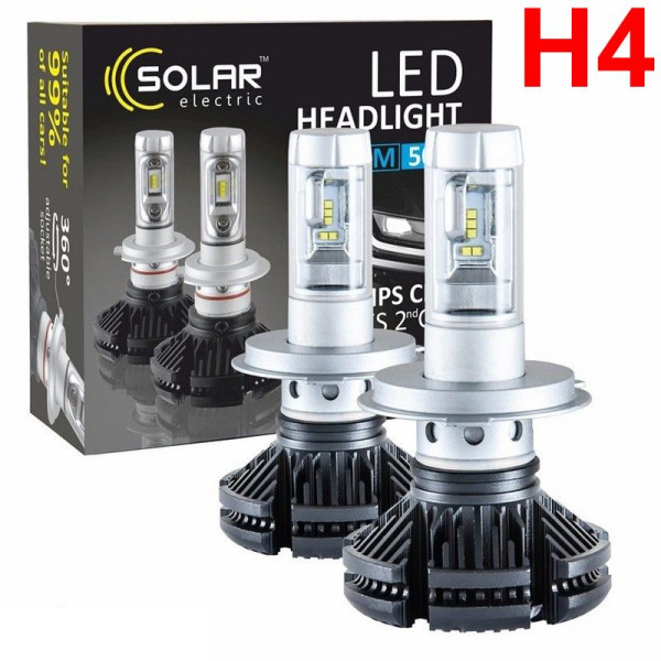 LED лампи автомобільні Solar H4 12/24V 6000Lm 50W 6000K IP67 радіатор 2 шт (8804)