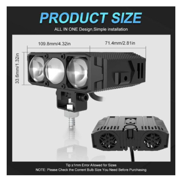 LED Фара Светодиодные три линзы 85W 8500Lm 6500K / 3200K DC9-30V IP66 (E06L) 1шт