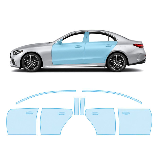 Антигравийная защитная бронепленка по лекалам для Mercedes-Benz C-Class W206 2021- зоны дверей и стойки окон