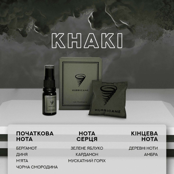 Ароматизатор автомобільний Hurricane Khaki Standart NEW (В комплекті Спрей 10 мл)
