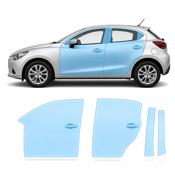 Антигравийная защитная бронепленка по лекалам для Mazda Mazda2 DJ 2014-2019 - зоны дверей и стойки окон
