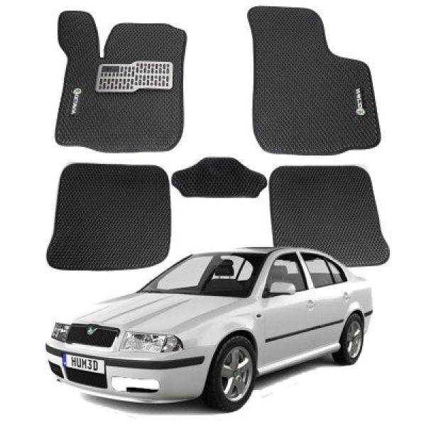 Килимки в салон EVA для Skoda Octavia Tour 1996-2010 (Металевий підп'ятник) Чорний-Чорний кант 5 шт