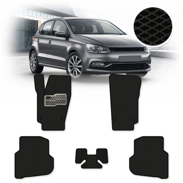 Килимки у салон EVA для Volkswagen Polo V 2009-2017 з підп'ятником Чорні 5 шт