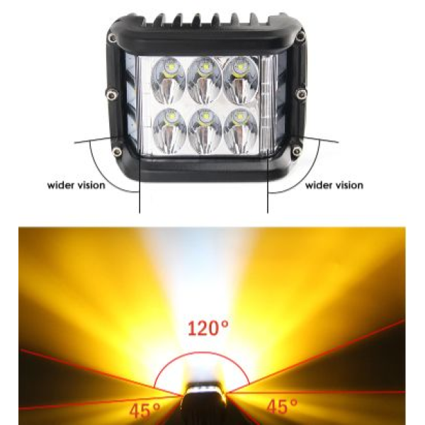 Додаткова LED фара 18W (3W*6) 10-30V 90x76x80 mm Близький стробоскоп 1 шт (W 0260-RB)