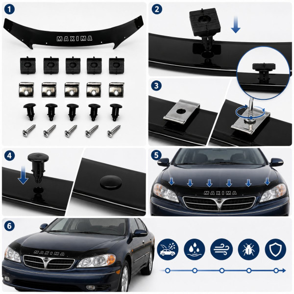 Дефлектор капота мухобойка Nissan Maxima (A33) 1999-2004 Євро Кріплення Vip Tuning (NS48)