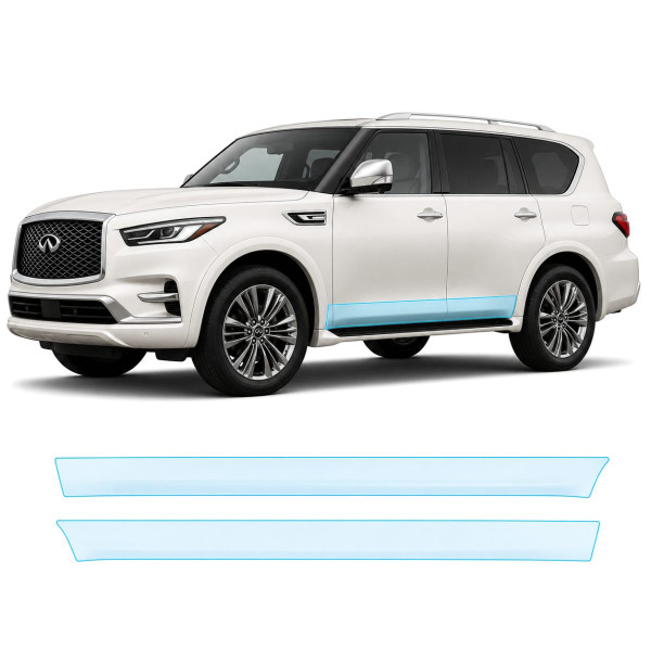 Антигравийная защитная бронепленка по лекалам для Infiniti QX80 Z62 facelift 2018-2024 - нижняя зона кузова пороги