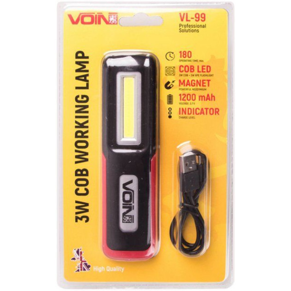 Ліхтар Перенесення VOIN 3W-COB+3W XPE / АКБ1200 mAh Магнит Акумулятор Вбудований (USB Зарядка)
