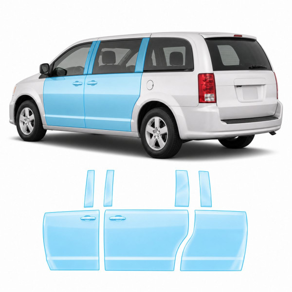 Антигравийная защитная бронепленка по лекалам для Dodge Grand Caravan V 2008-2020 - зоны дверей и стойки окон
