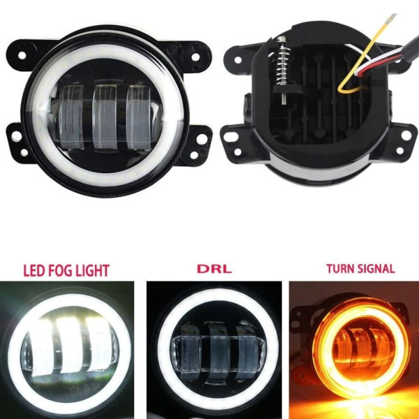 Протитуманні LED Фари круглі / Лінза з ДХО та поворотом / D87мм / 10-30V / 15W / 7000K / 2 шт
