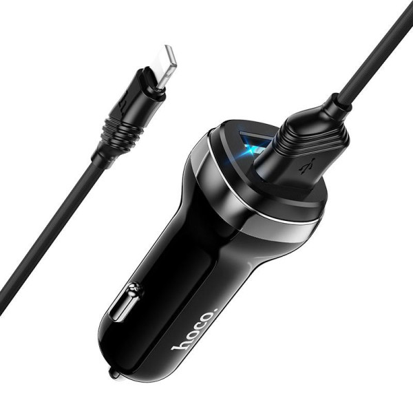 Автомобільний зарядний пристрій Hoco Z40 2USB 2.4A Lightning Чорний (Оригінал)