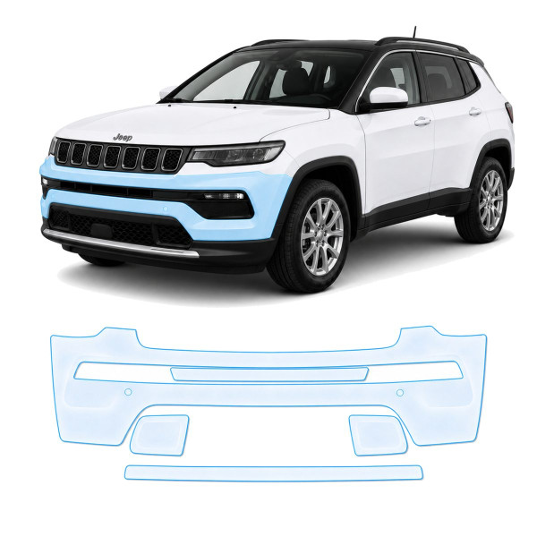 Антигравийная защитная бронепленка по лекалам для Jeep Compass MP facelift 2021- передний бампер