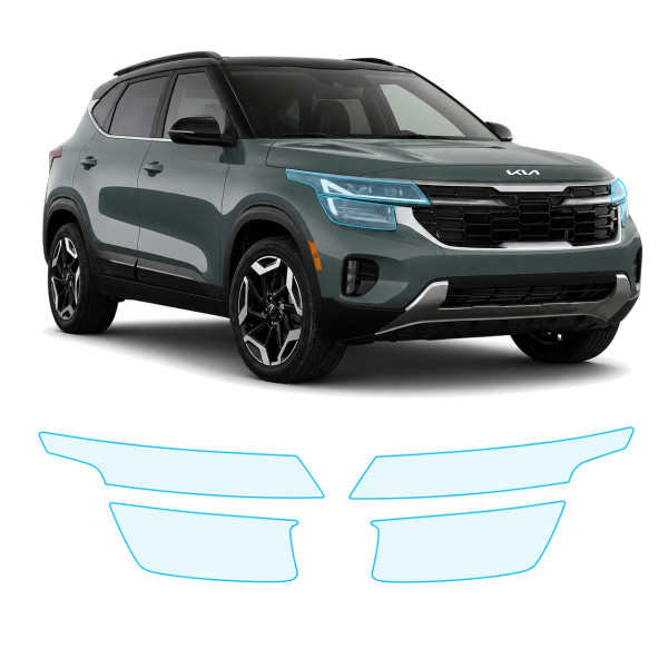 Антигравийная защитная бронепленка по лекалам для Kia Seltos SP2 facelift 2023- оптика (фары и ПТФ)