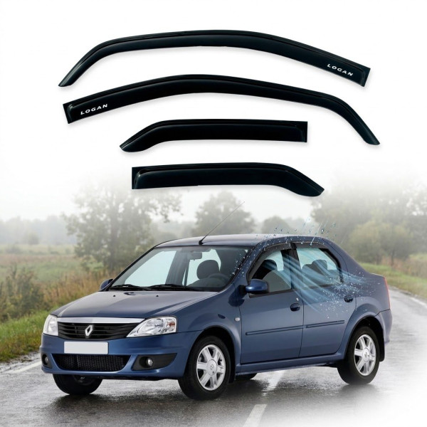 Дефлектори вікон вітровики Renault Logan 2004-2012 Седан 3М Скотч Voron Glas