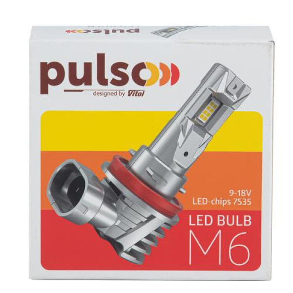 LED лампи для авто Pulso M6 H8 Н9 Н11 Н16 LED-chips 7535 9-18V 2x28w 6000Lm 6500K