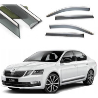 Дефлектори вікон вітровики Benke для Skoda Octavia A-7 Ліфтбек 2013-2019 Хром Молдинг Із Нержавіючої Сталі 3D
