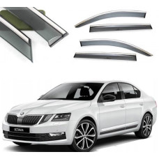 Дефлектори вікон вітровики Benke для Skoda Octavia A-7 Ліфтбек 2013-2019 Хром Молдинг Із Нержавіючої Сталі 3D