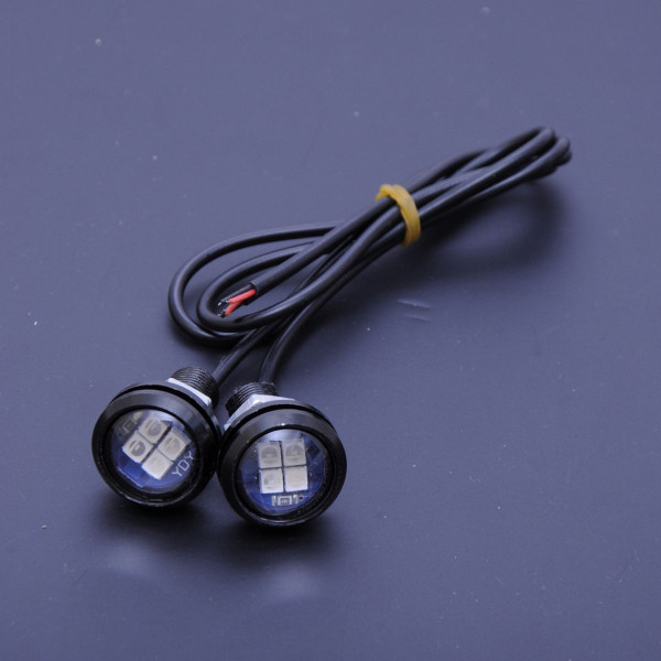 Денні ходові вогні ДХО очі врізні LED D23 мм / 3W / 12V / Сині 2 шт